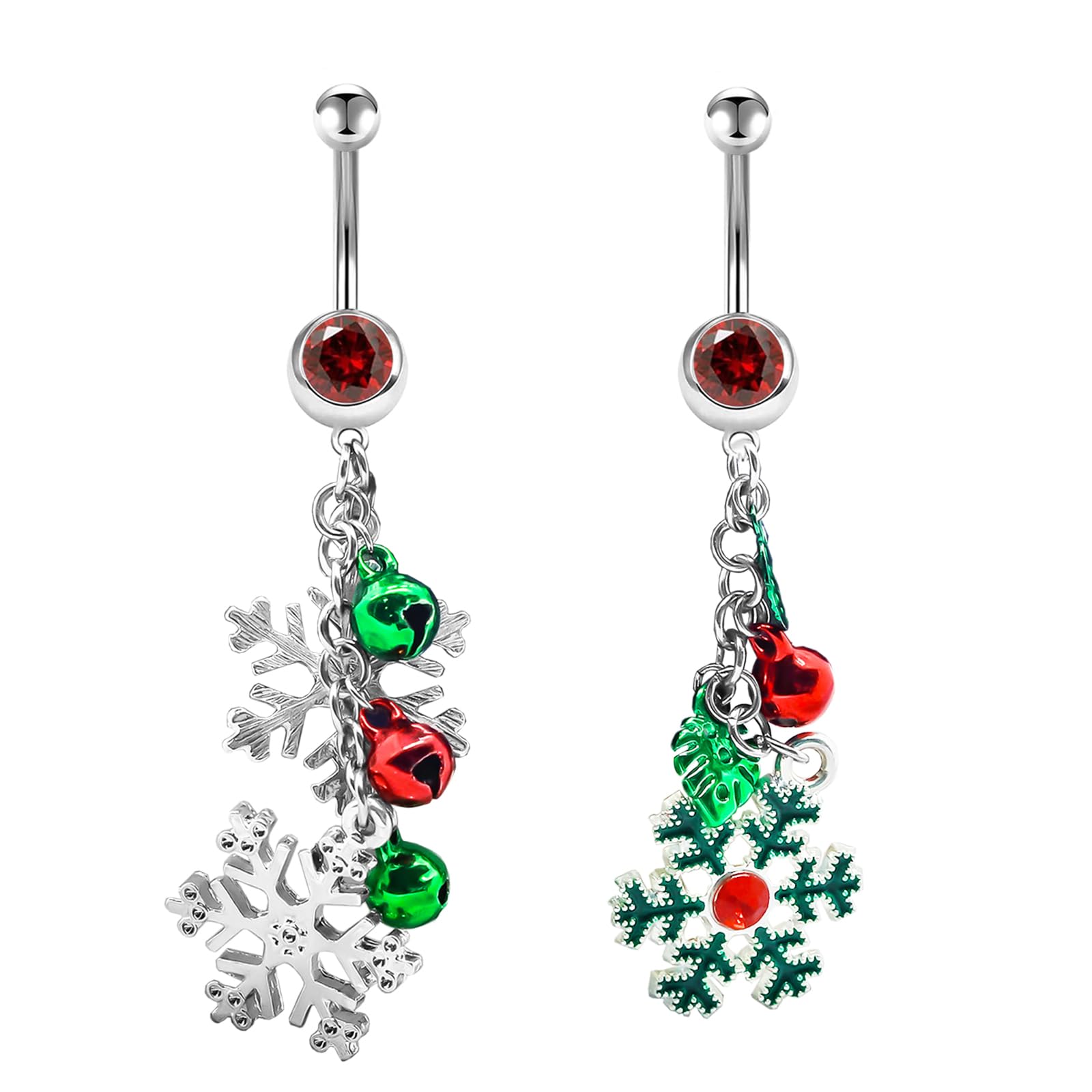 14G Christmas Mistletoe Dangle Belly Button Rings 316L Stainless Steel Navel Piercing Rings Jingling Bell Belly Piercing Jewelry for Women - QIAO Crystal我的商店QIAO Crystal