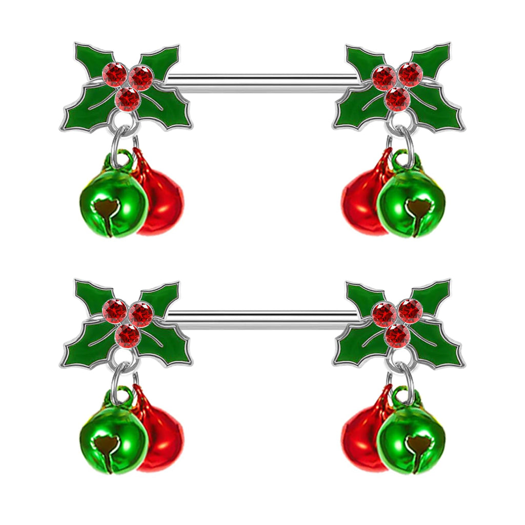 14G Christmas Nipple Barbell Jingling Bell Ring 316L Surgical Stainless Steel Women's Nipple Rings for Christmas Body Piercing Jewelry - QIAO Crystal我的商店QIAO Crystal