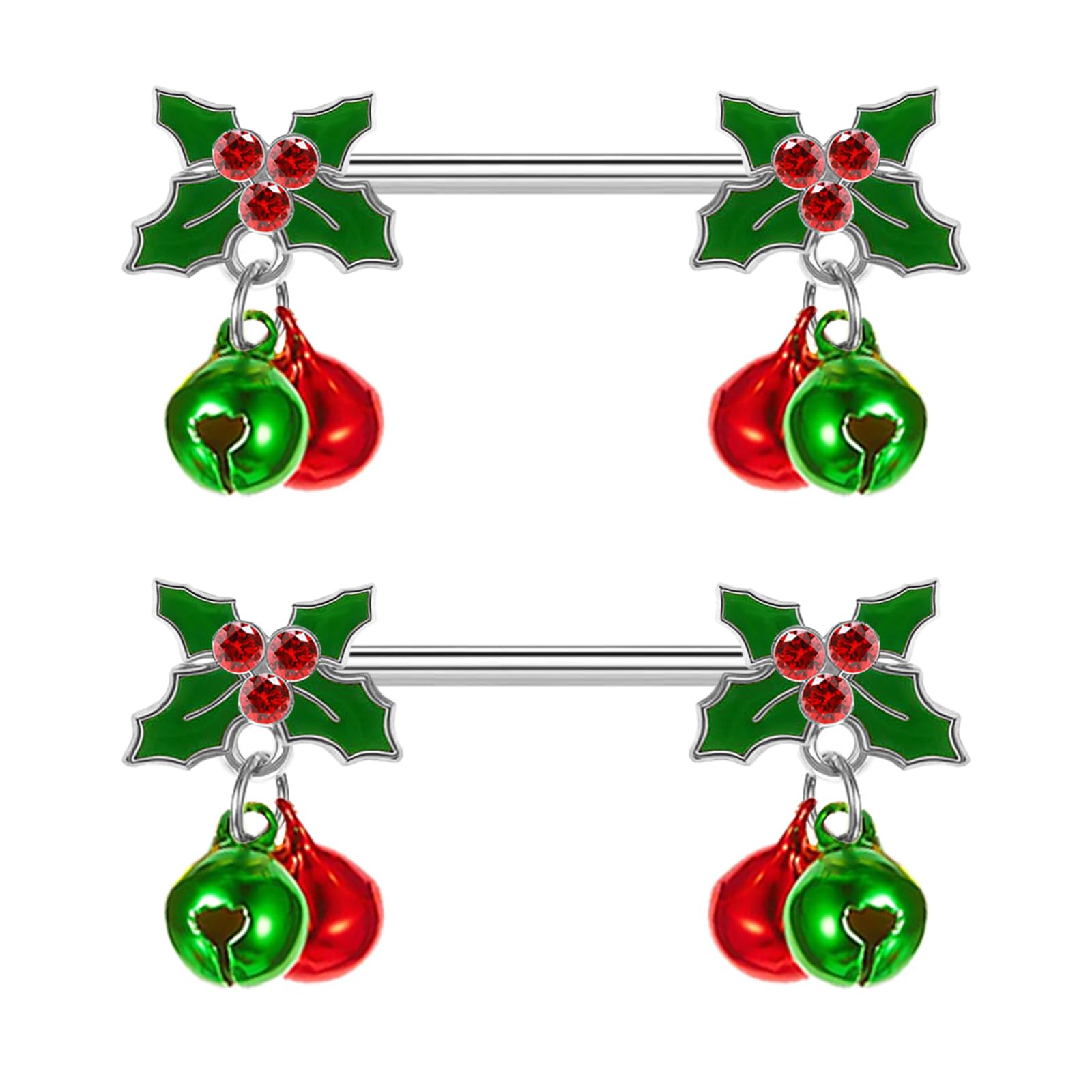 14G Christmas Nipple Barbell Jingling Bell Ring 316L Surgical Stainless Steel Women's Nipple Rings for Christmas Body Piercing Jewelry - QIAO Crystal我的商店QIAO Crystal