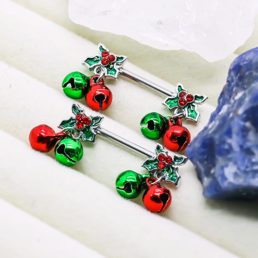 14G Christmas Nipple Barbell Jingling Bell Ring 316L Surgical Stainless Steel Women's Nipple Rings for Christmas Body Piercing Jewelry - QIAO Crystal我的商店QIAO Crystal