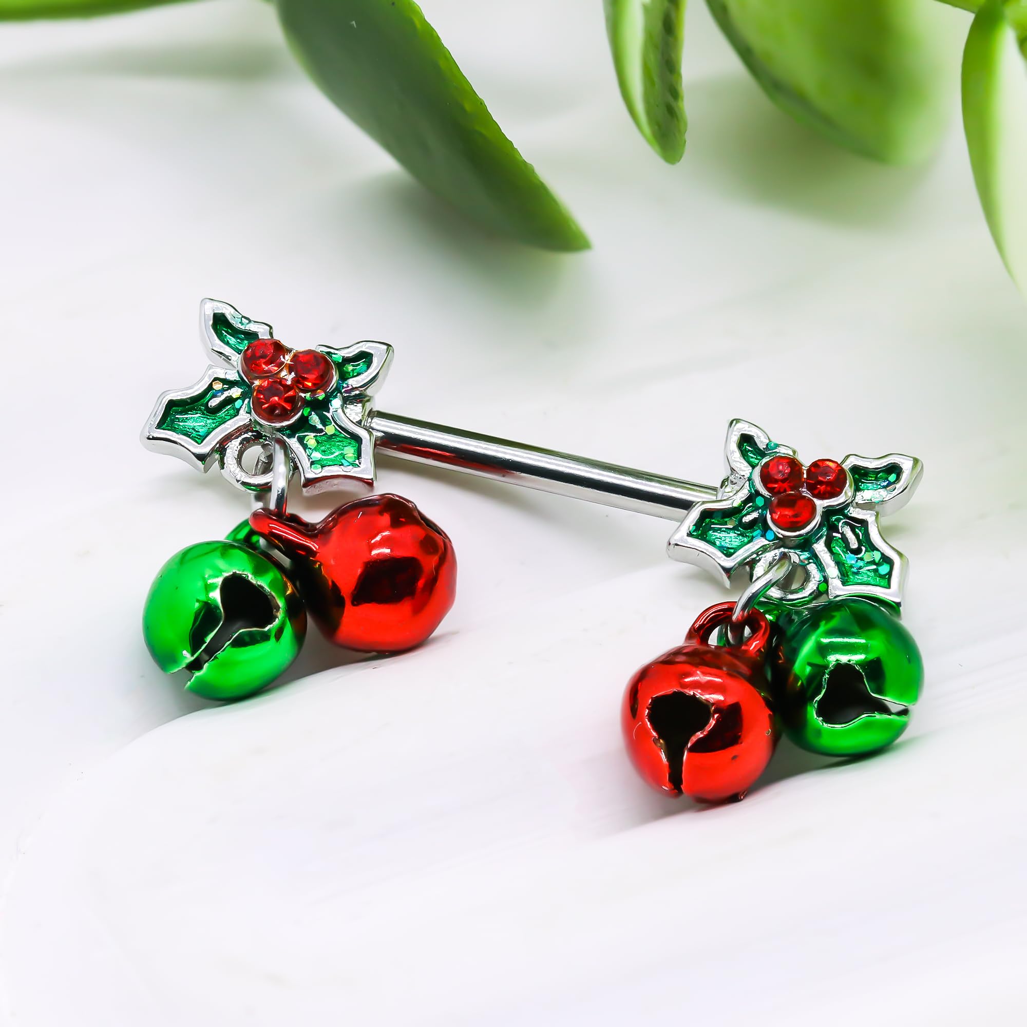 14G Christmas Nipple Barbell Jingling Bell Ring 316L Surgical Stainless Steel Women's Nipple Rings for Christmas Body Piercing Jewelry - QIAO Crystal我的商店QIAO Crystal