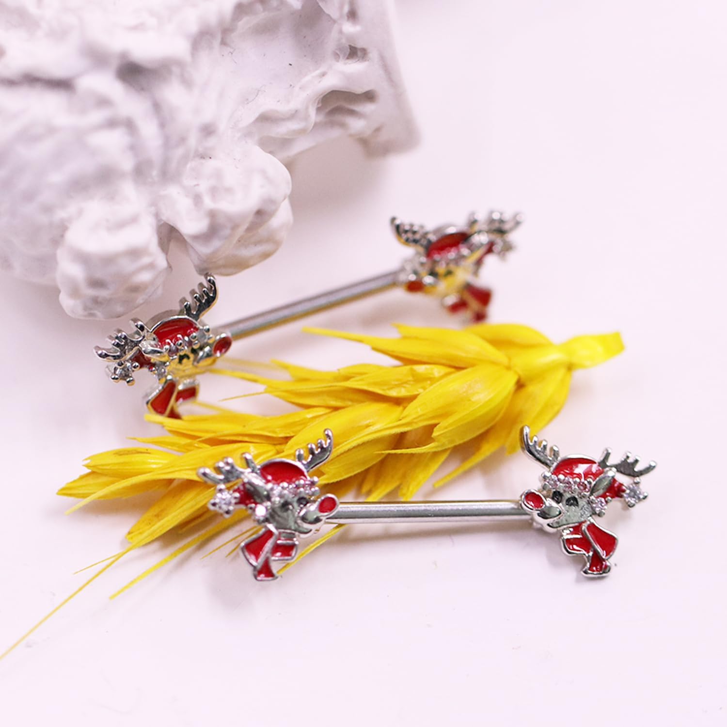 14G Christmas Nipple Barbell Santa Claus Ring 316L Surgical Stainless Steel Women's Nipple Rings for Christmas Tree Body Piercing Jewelry - 我的商店我的商店我的商店