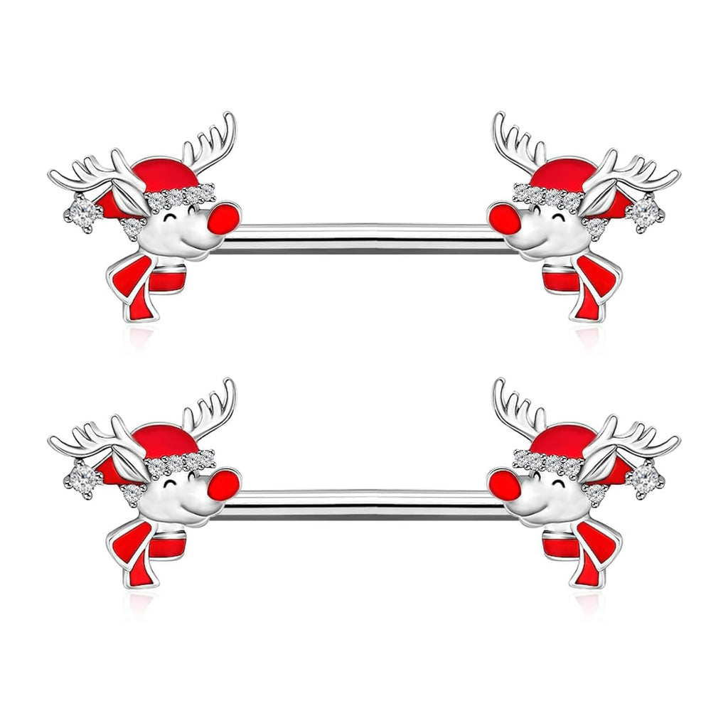 14G Christmas Nipple Barbell Santa Claus Ring 316L Surgical Stainless Steel Women's Nipple Rings for Christmas Tree Body Piercing Jewelry - QIAO Crystal我的商店QIAO Crystal