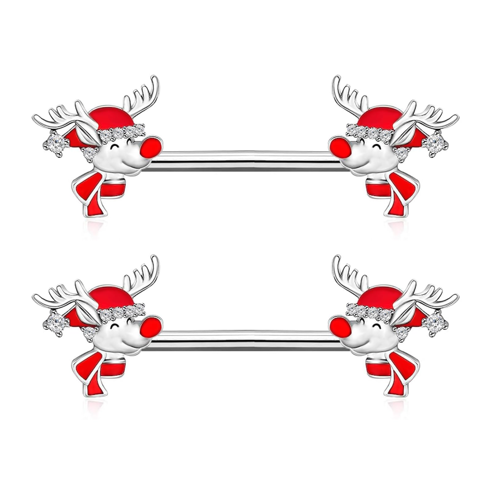 14G Christmas Nipple Barbell Santa Claus Ring 316L Surgical Stainless Steel Women's Nipple Rings for Christmas Tree Body Piercing Jewelry - QIAO Crystal我的商店QIAO Crystal