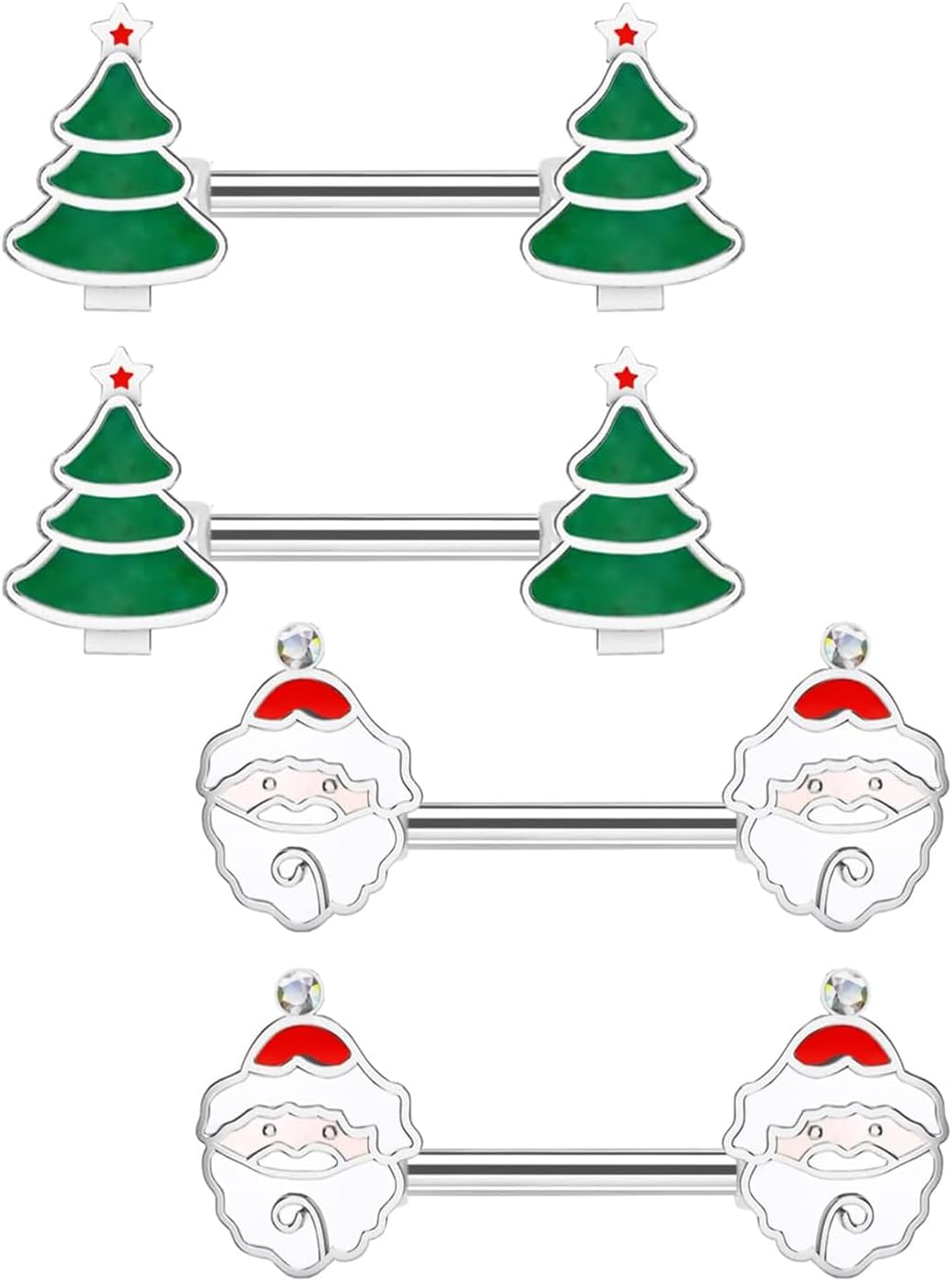 14G Christmas Nipple Barbell Santa Claus Ring 316L Surgical Stainless Steel Women's Nipple Rings for Christmas Tree Body Piercing Jewelry - 我的商店我的商店我的商店