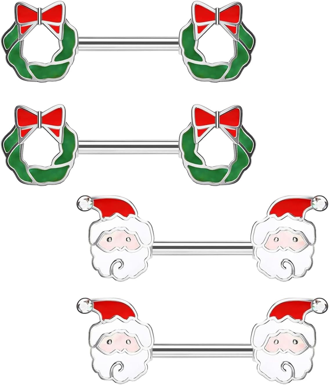 14G Christmas Nipple Barbell Santa Claus Ring 316L Surgical Stainless Steel Women's Nipple Rings for Christmas Tree Body Piercing Jewelry - 我的商店我的商店我的商店