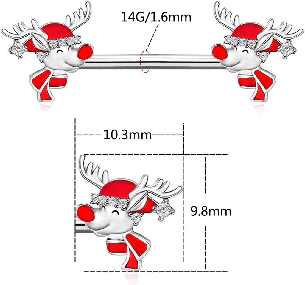 14G Christmas Nipple Barbell Santa Claus Ring 316L Surgical Stainless Steel Women's Nipple Rings for Christmas Tree Body Piercing Jewelry - 我的商店我的商店我的商店