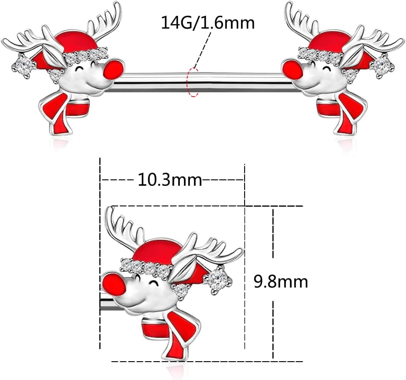14G Christmas Nipple Barbell Santa Claus Ring 316L Surgical Stainless Steel Women's Nipple Rings for Christmas Tree Body Piercing Jewelry - 我的商店我的商店我的商店