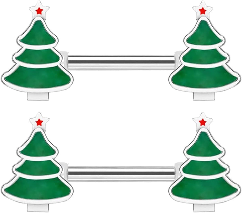 14G Christmas Nipple Barbell Santa Claus Ring 316L Surgical Stainless Steel Women's Nipple Rings for Christmas Tree Body Piercing Jewelry - 我的商店我的商店我的商店