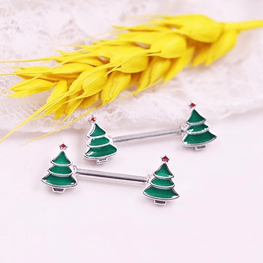 14G Christmas Nipple Barbell Santa Claus Ring 316L Surgical Stainless Steel Women's Nipple Rings for Christmas Tree Body Piercing Jewelry - QIAO Crystal我的商店QIAO Crystal