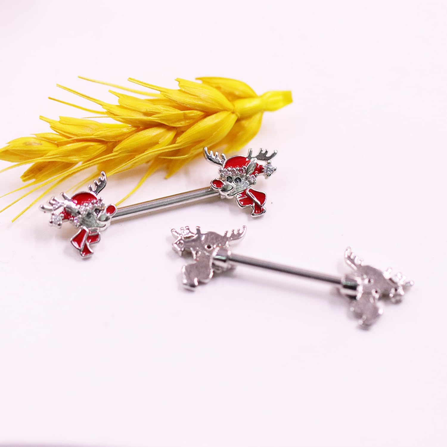 14G Christmas Nipple Barbell Santa Claus Ring 316L Surgical Stainless Steel Women's Nipple Rings for Christmas Tree Body Piercing Jewelry - 我的商店我的商店我的商店