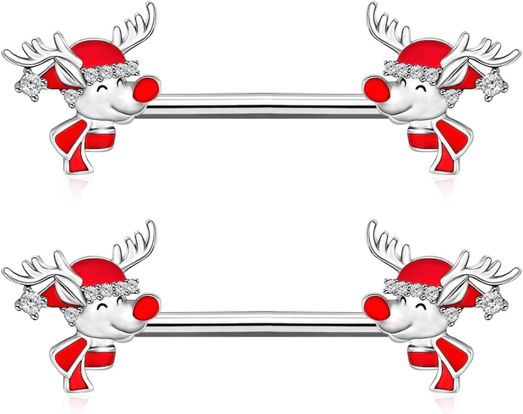 14G Christmas Nipple Barbell Santa Claus Ring 316L Surgical Stainless Steel Women's Nipple Rings for Christmas Tree Body Piercing Jewelry - 我的商店我的商店我的商店