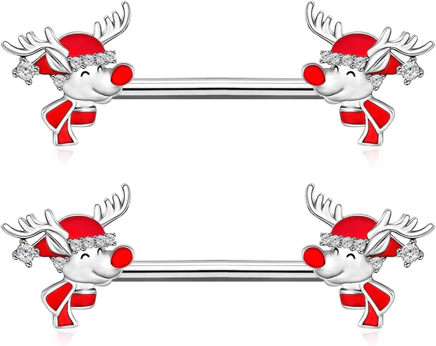 14G Christmas Nipple Barbell Santa Claus Ring 316L Surgical Stainless Steel Women's Nipple Rings for Christmas Tree Body Piercing Jewelry - 我的商店我的商店我的商店