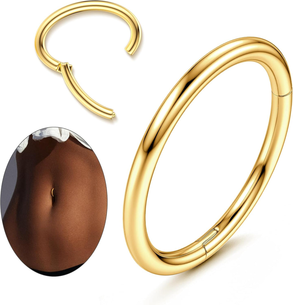 14G Clicker Belly Button Ring for Women White Gold Plated Hoop Belly Button Rings Shiny CZ Belly Button Clicker Oval Belly Ring Reverse Navel Body Belly Piercing Jewelry - 我的商店我的商店我的商店