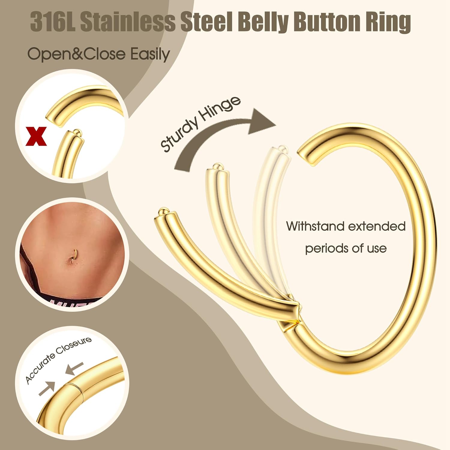 14G Clicker Belly Button Ring for Women White Gold Plated Hoop Belly Button Rings Shiny CZ Belly Button Clicker Oval Belly Ring Reverse Navel Body Belly Piercing Jewelry - 我的商店我的商店我的商店