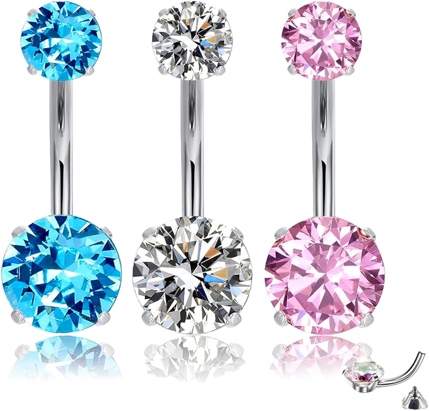 14G Clicker Belly Button Ring，Surgical Stainless Steel Hinged Belly Button Rings Belly Barbell Piercing Navel Barbell Body Jewelry 2PCS - 我的商店我的商店我的商店