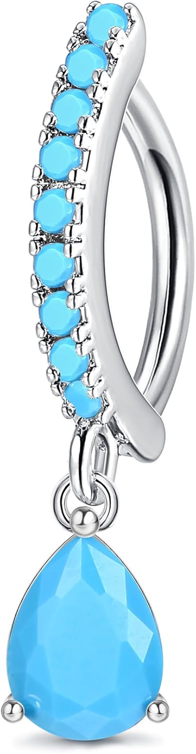 14G Clicker Belly Rings 316L Surgical Steel Dangle Belly Button Ring CZ Teardrop Pendant Navel Rings Barbell Body Piercing Jewelry - 我的商店我的商店我的商店