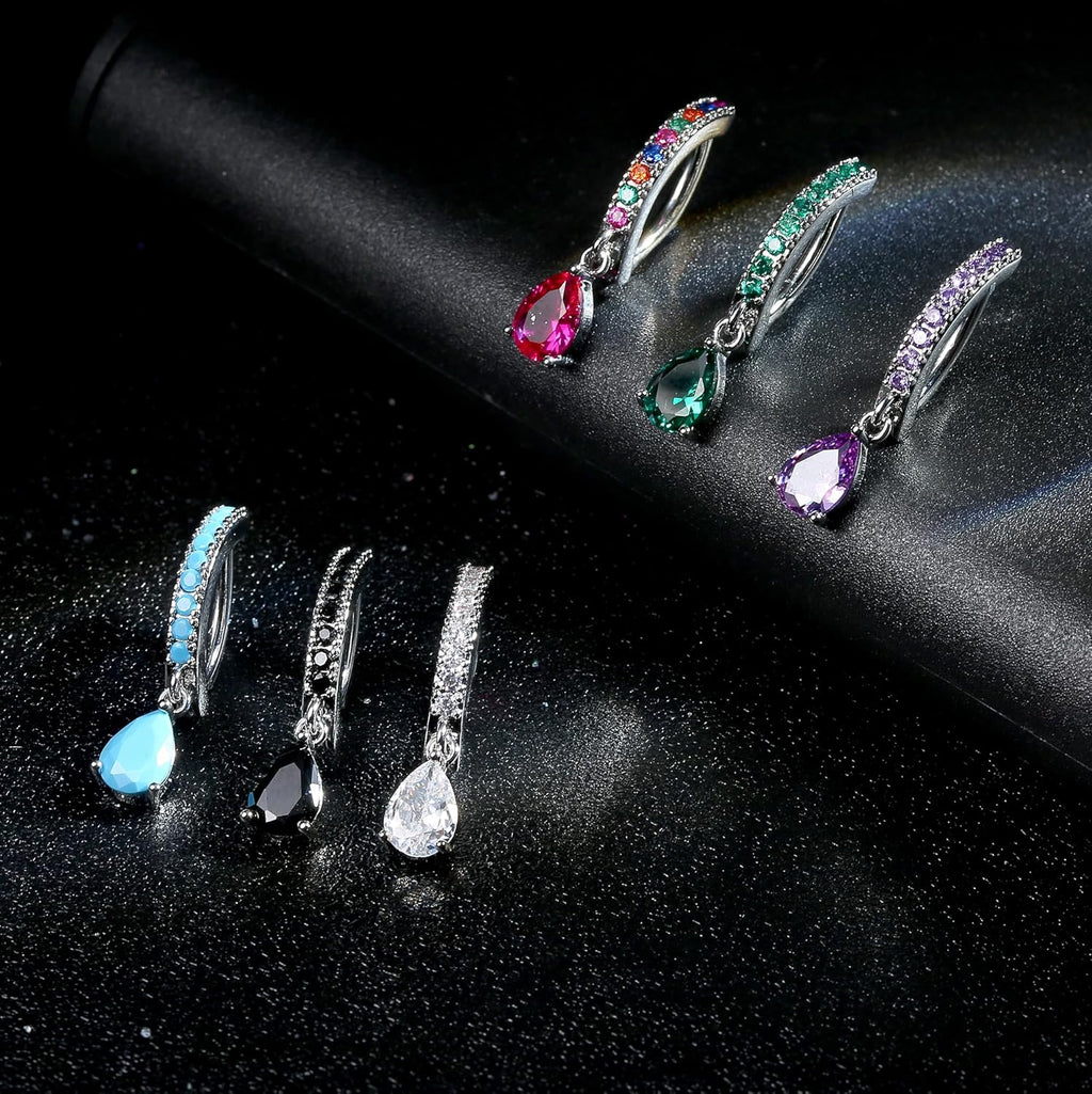 14G Clicker Belly Rings 316L Surgical Steel Dangle Belly Button Ring CZ Teardrop Pendant Navel Rings Barbell Body Piercing Jewelry - 我的商店我的商店我的商店