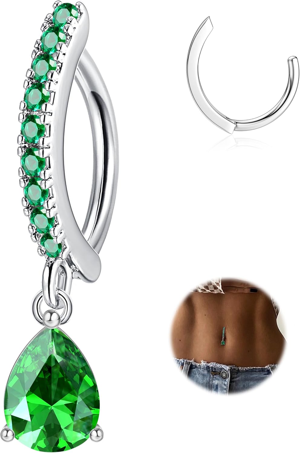 14G Clicker Belly Rings 316L Surgical Steel Dangle Belly Button Ring CZ Teardrop Pendant Navel Rings Barbell Body Piercing Jewelry - 我的商店我的商店我的商店