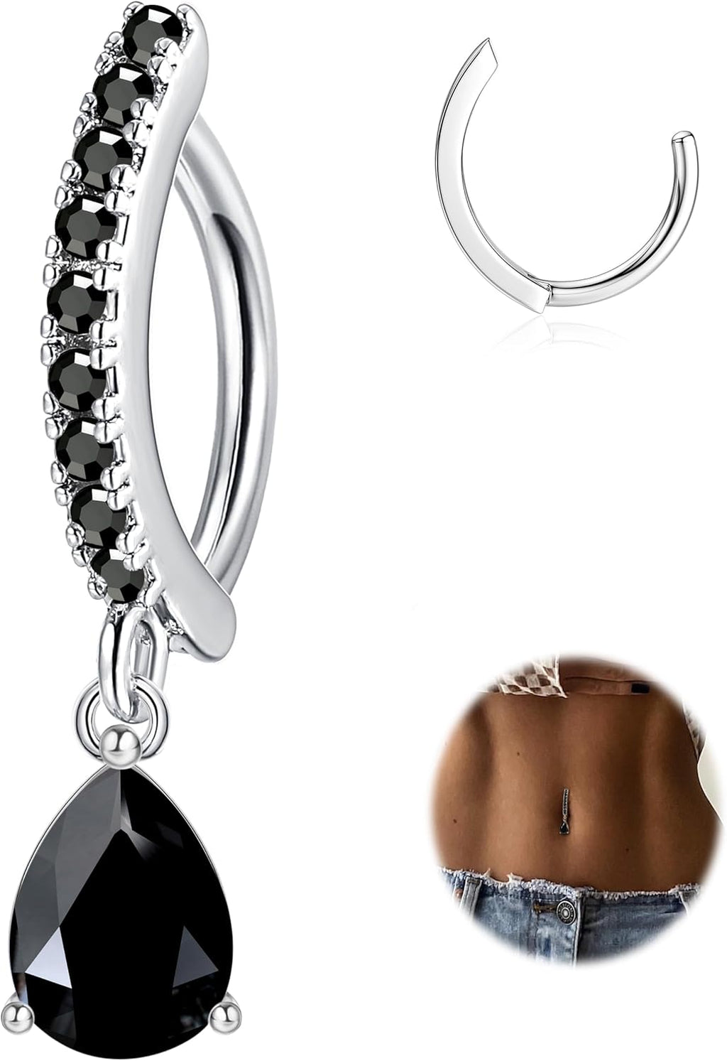 14G Clicker Belly Rings 316L Surgical Steel Dangle Belly Button Ring CZ Teardrop Pendant Navel Rings Barbell Body Piercing Jewelry - 我的商店我的商店我的商店