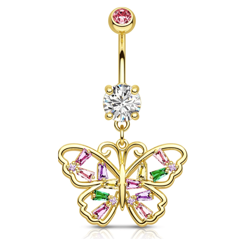 14G Colorful CZ Butterfly Belly Button Rings Belly Navel Rings - QIAO CrystalQIAO CrystalQIAO Crystal