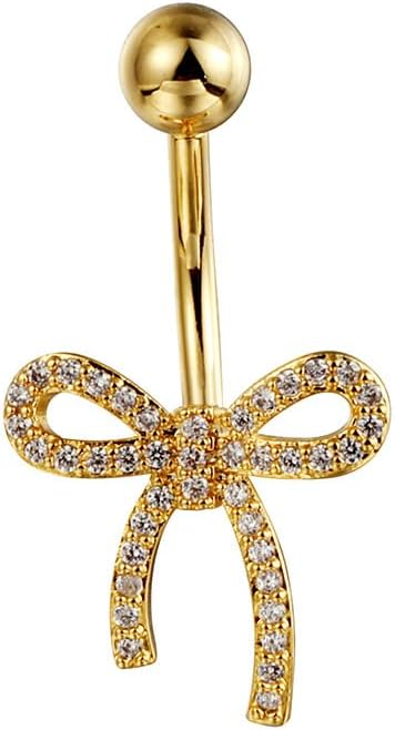 14G Cubic Ribbon Belly Button Ring for Women Stainless Steel CZ Crystal Bowknot Navel Rings Curved Barbell Studs Bar Simple Sexy Body Piercing Jewelry Valentine's Day Birthday Gifts - 我的商店我的商店我的商店