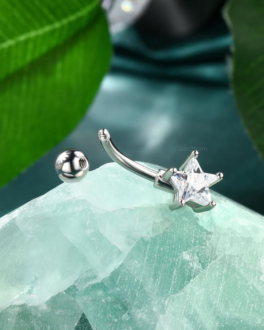 14g Cute Star Belly Button Ring Stainless Steel Clear CZ Belly Button Piercing Hypoallergenic Silver Navel Piercing Jewelry for Women - 我的商店我的商店我的商店