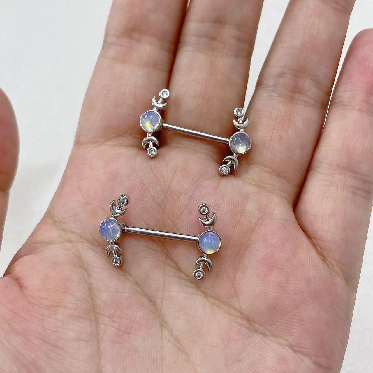 14G CZ Heart Nipple Rings Rhinestone Opal Simple Moon Nipple Shield Barbell Ring Nipple Barbells Tongue Ring Piercing Nipplerings Dainty Body Piercing Jewelry for Women - QIAO CrystalQIAO CrystalQIAO Crystal