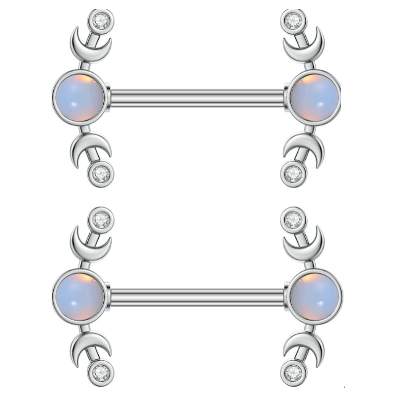 14G CZ Heart Nipple Rings Rhinestone Opal Simple Moon Nipple Shield Barbell Ring Nipple Barbells Tongue Ring Piercing Nipplerings Dainty Body Piercing Jewelry for Women - QIAO CrystalQIAO CrystalQIAO Crystal