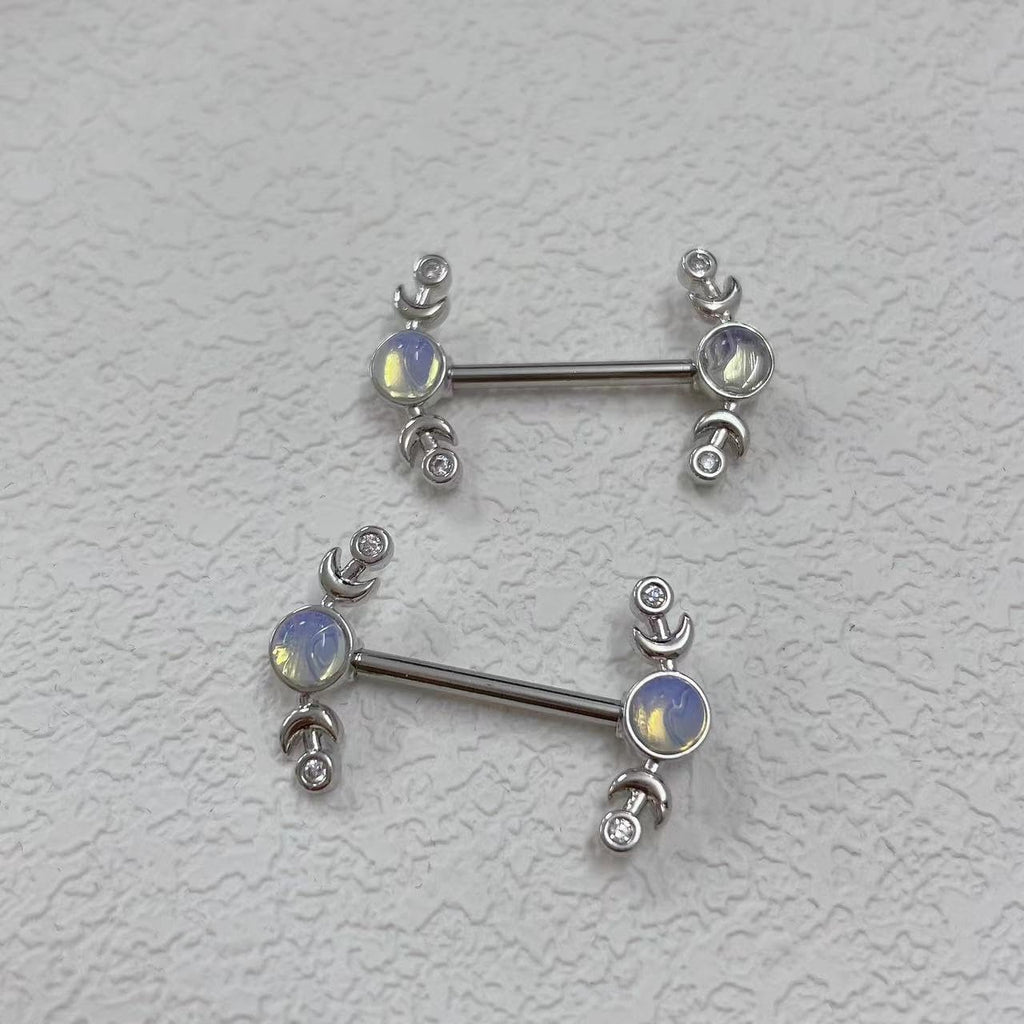 14G CZ Heart Nipple Rings Rhinestone Opal Simple Moon Nipple Shield Barbell Ring Nipple Barbells Tongue Ring Piercing Nipplerings Dainty Body Piercing Jewelry for Women - QIAO CrystalQIAO CrystalQIAO Crystal