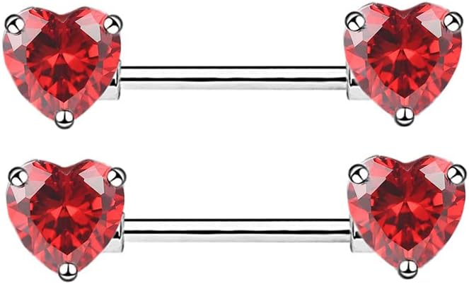 14G Dainty CZ Love Heart Nipple Rings Tongue Ring Surgical Steel Nipple rings Piercing Women Barbells 2Pcs 25/8"(16mm) - QIAO CrystalQIAO CrystalQIAO Crystal