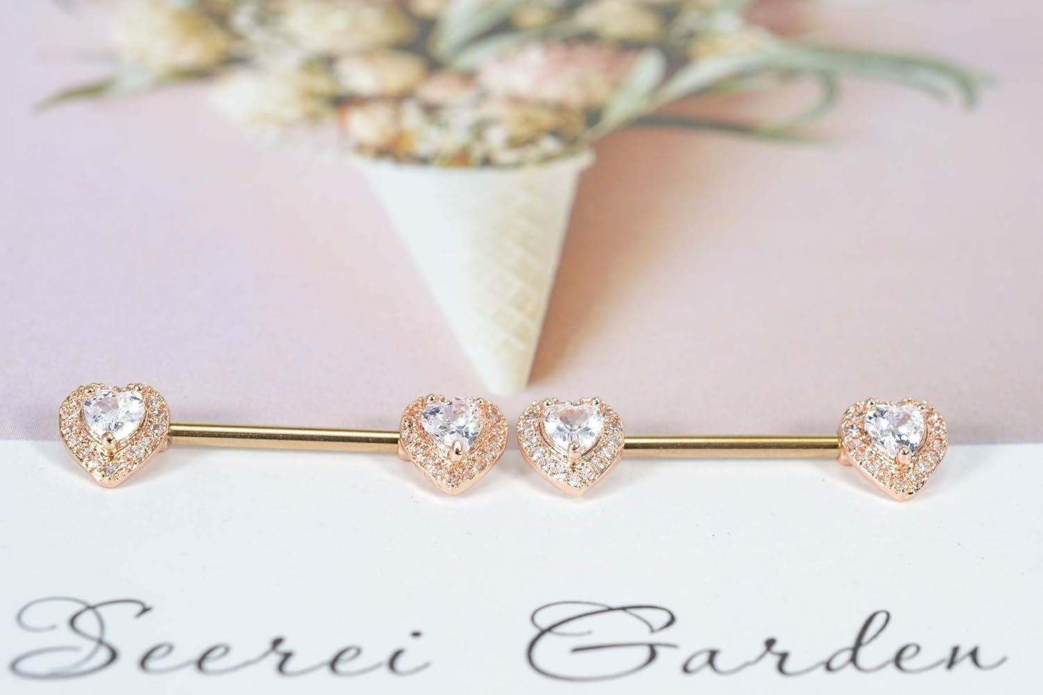 14G Dainty CZ Love Heart Nipple Rings Tongue Ring Surgical Steel Nipple rings Piercing Women Barbells 2Pcs 25/8"(16mm) - QIAO CrystalQIAO CrystalQIAO Crystal