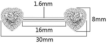 14G Dainty CZ Love Heart Nipple Rings Tongue Ring Surgical Steel Nipple rings Piercing Women Barbells 2Pcs 25/8"(16mm) - QIAO CrystalQIAO CrystalQIAO Crystal