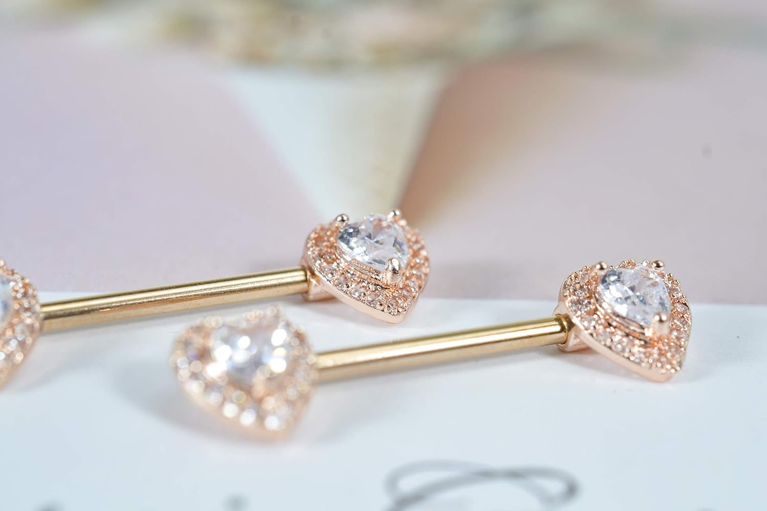 14G Dainty CZ Love Heart Nipple Rings Tongue Ring Surgical Steel Nipple rings Piercing Women Barbells 2Pcs 25/8"(16mm) - QIAO CrystalQIAO CrystalQIAO Crystal