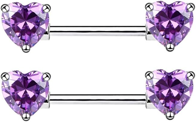 14G Dainty CZ Love Heart Nipple Rings Tongue Ring Surgical Steel Nipple rings Piercing Women Barbells 2Pcs 25/8"(16mm) - QIAO CrystalQIAO CrystalQIAO Crystal