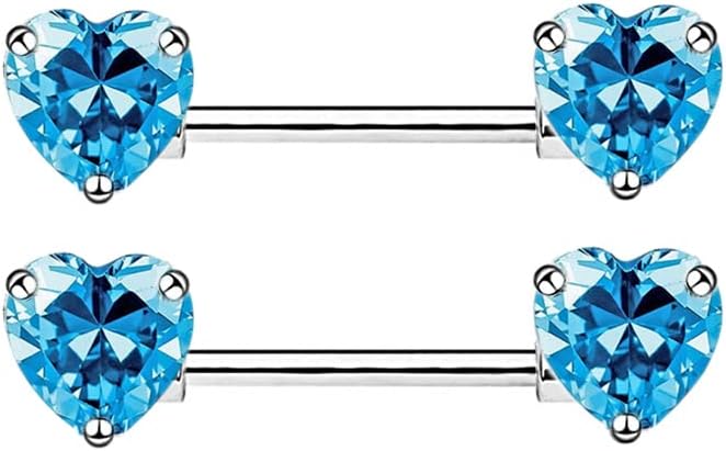 14G Dainty CZ Love Heart Nipple Rings Tongue Ring Surgical Steel Nipple rings Piercing Women Barbells 2Pcs 25/8"(16mm) - QIAO CrystalQIAO CrystalQIAO Crystal