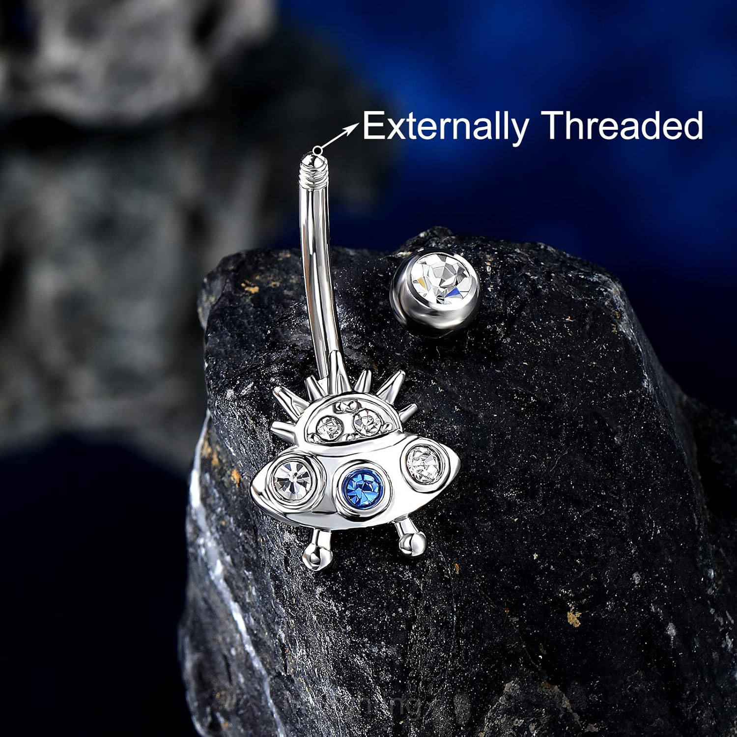 14G Dangle Belly Button Rings, Stainless Steel Planet and Spaceship Piercing, Moon Jewelry for Women - 我的商店我的商店我的商店