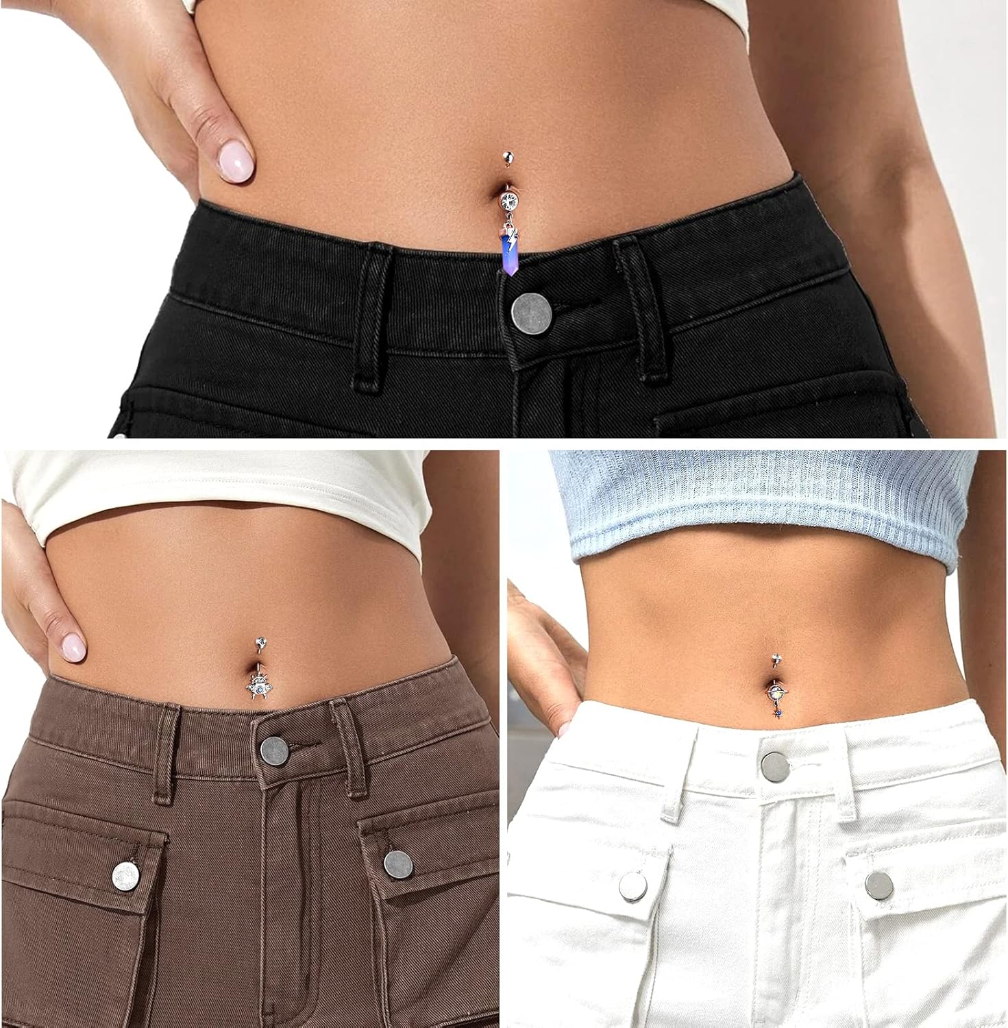 14G Dangle Belly Button Rings, Stainless Steel Planet and Spaceship Piercing, Moon Jewelry for Women - 我的商店我的商店我的商店