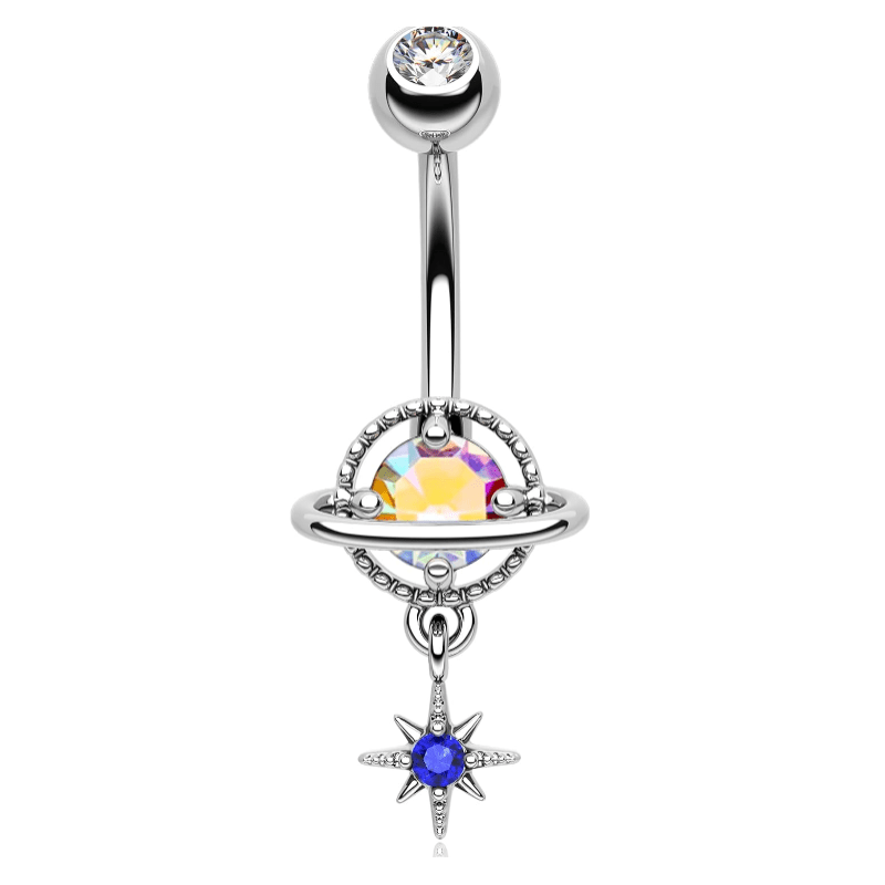 14G Dangle Belly Button Rings Steel Planet and Spaceship Piercing Moon - QIAO Crystal我的商店QIAO Crystal