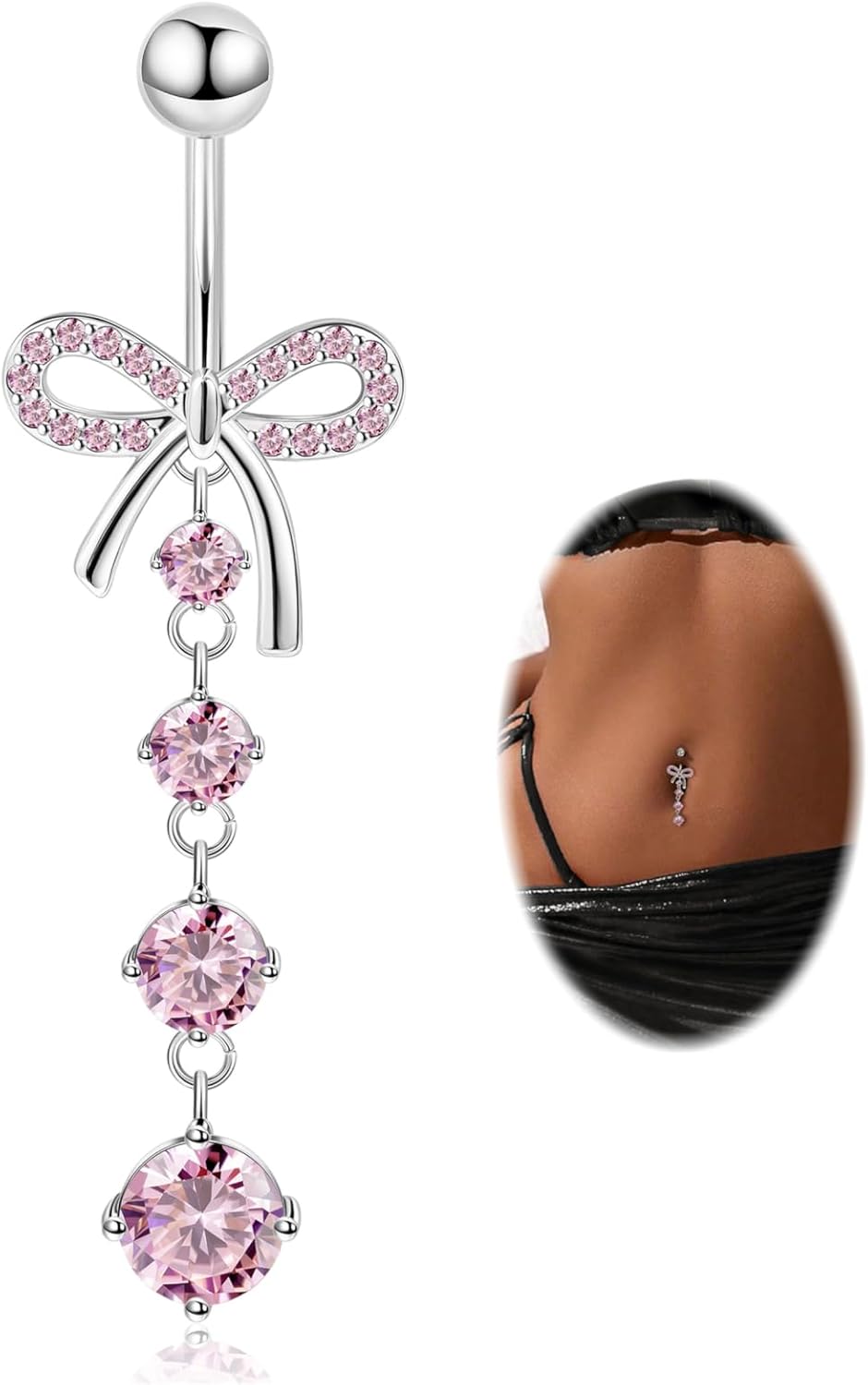 14G F136 Titanium Dangle Belly Button Ring for Women Dangling Navel Ring Hypoallergenic Belly Ring Externally Threaded Barbell CZ Bow Navel Piercing Jewelry - 我的商店我的商店我的商店