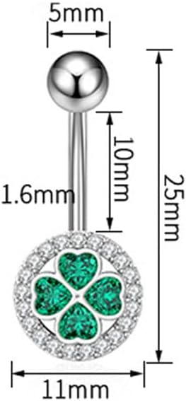 14G Four Leaf Clover Belly Button Rings for Women Stainless Steel Green CZ Halo Belly Navel Piercing Barbell Studs ST Patricks Day Irish Body Piercing Jewelry - 我的商店我的商店我的商店