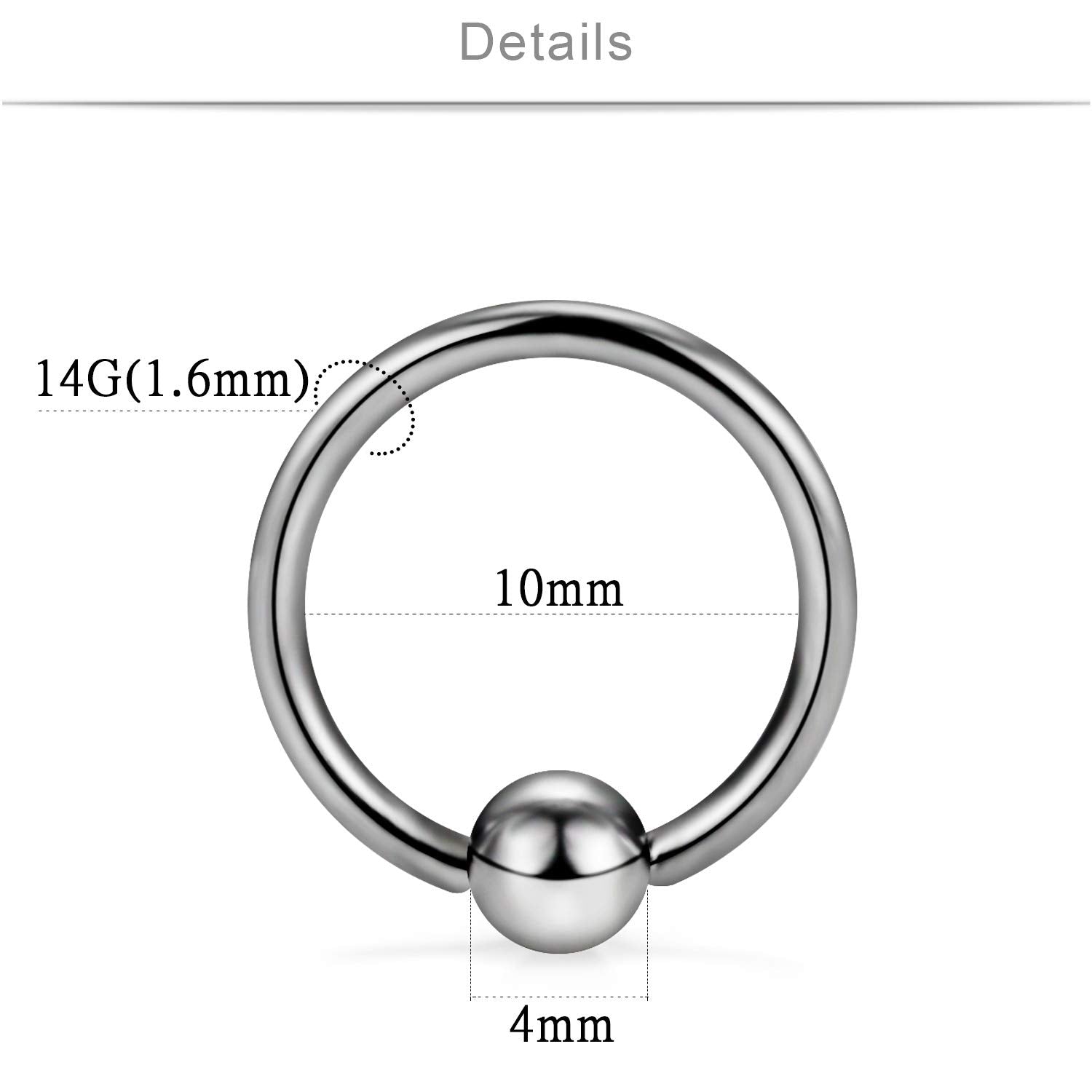 14G G23 Titanium Captive Bead Ring Nose Rings Hoop Helix Daith Cartilage Tragus Earrings Nipple Eyebrow Body Piercing - QIAO Crystal我的商店QIAO Crystal