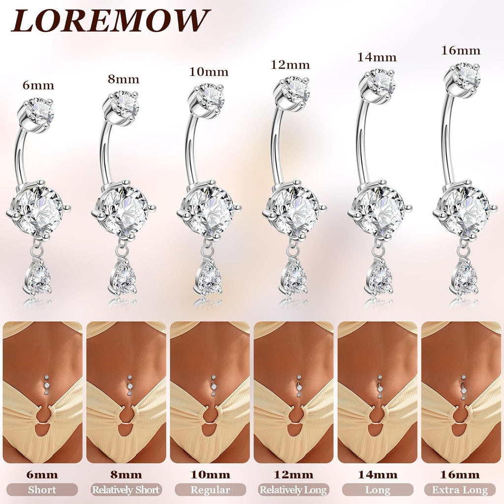 14G G23 Titanium Dangle Belly Button Ring for Women Teardrop Navel Ring Hypoallergenic CZ Dangling Barbell Navel Piercing Jewelry 6 - 16MM - 我的商店我的商店我的商店