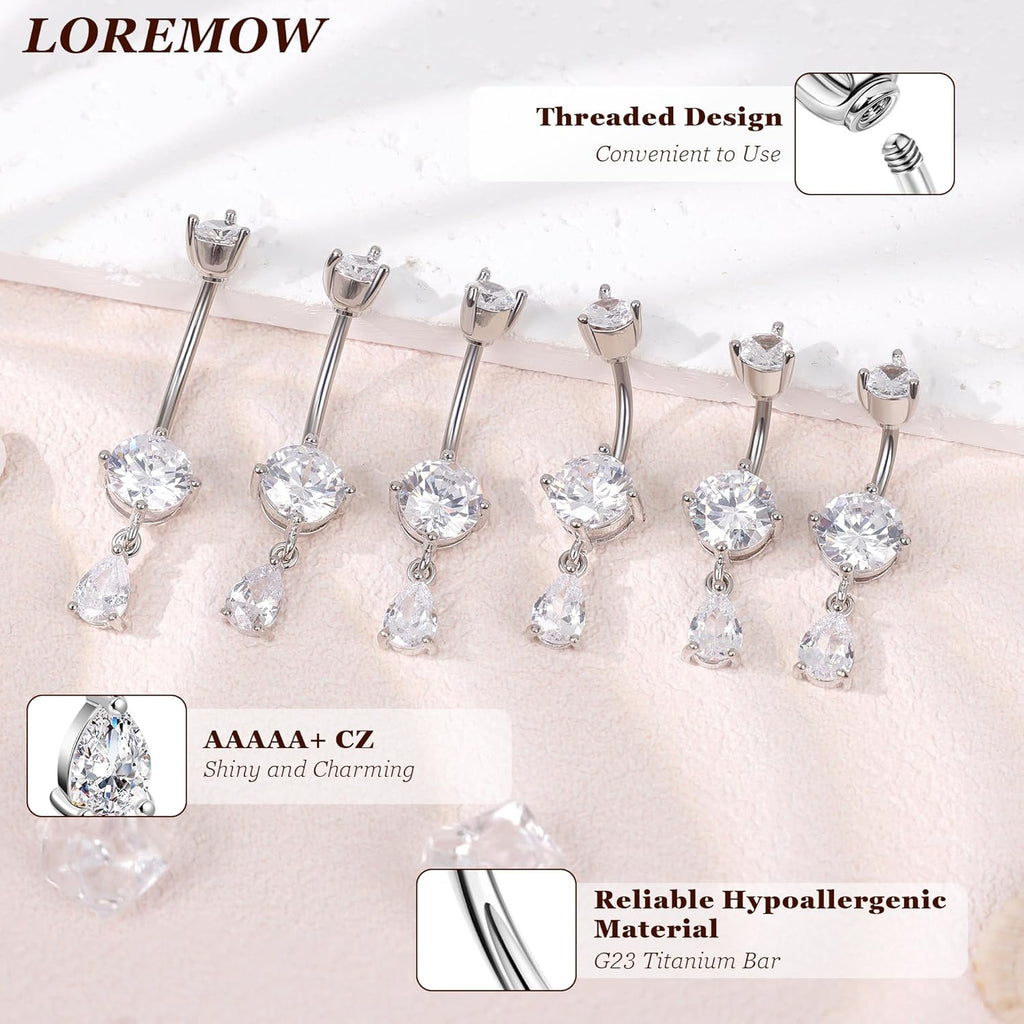 14G G23 Titanium Dangle Belly Button Ring for Women Teardrop Navel Ring Hypoallergenic CZ Dangling Barbell Navel Piercing Jewelry 6 - 16MM - 我的商店我的商店我的商店