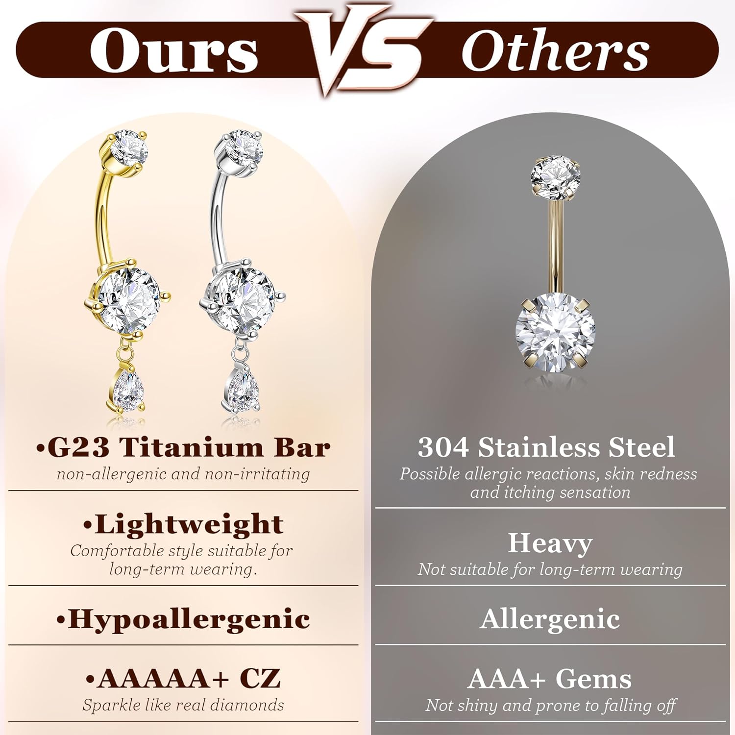 14G G23 Titanium Dangle Belly Button Ring for Women Teardrop Navel Ring Hypoallergenic CZ Dangling Barbell Navel Piercing Jewelry 6 - 16MM - 我的商店我的商店我的商店