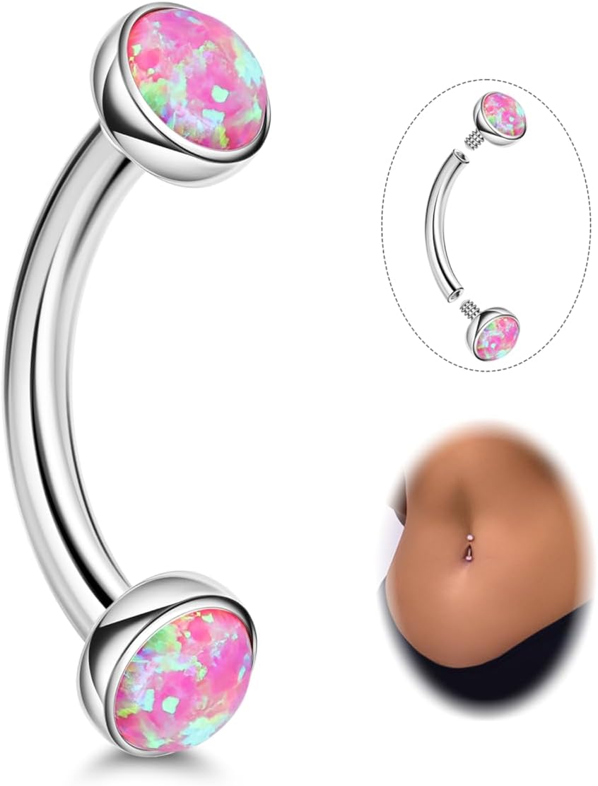 14G G23 Titanium Opal Belly Button Rings for Women Small Belly Ring Internally Thread Petite Navel Piercing Jewelry for Sensitive Skin 6/8/10/12/14/16MM - 我的商店我的商店我的商店