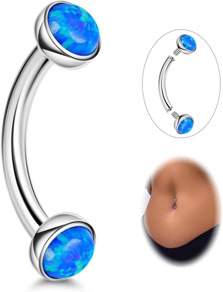 14G G23 Titanium Opal Belly Button Rings for Women Small Belly Ring Internally Thread Petite Navel Piercing Jewelry for Sensitive Skin 6/8/10/12/14/16MM - 我的商店我的商店我的商店