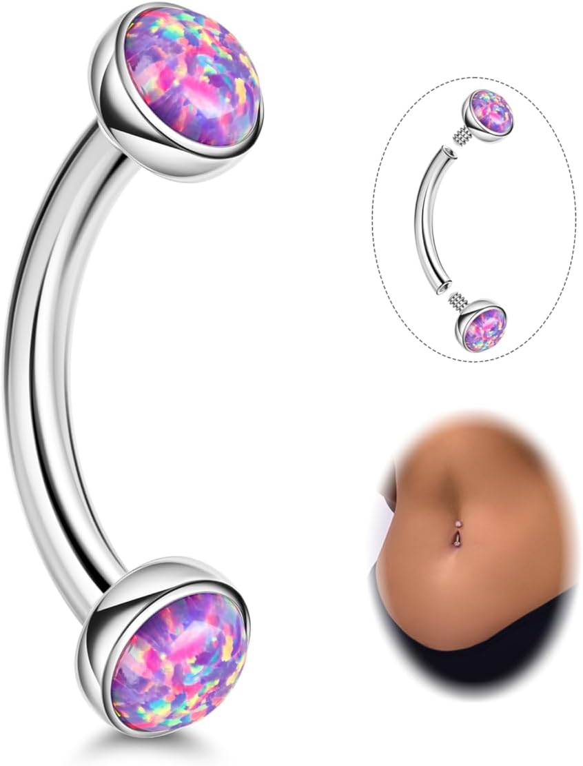 14G G23 Titanium Opal Belly Button Rings for Women Small Belly Ring Internally Thread Petite Navel Piercing Jewelry for Sensitive Skin 6/8/10/12/14/16MM - 我的商店我的商店我的商店