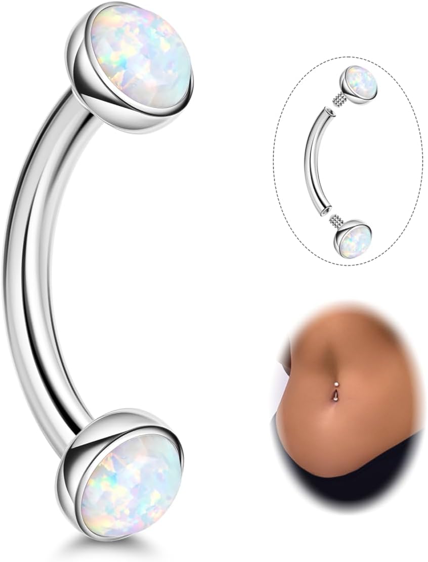 14G G23 Titanium Opal Belly Button Rings for Women Small Belly Ring Internally Thread Petite Navel Piercing Jewelry for Sensitive Skin 6/8/10/12/14/16MM - 我的商店我的商店我的商店