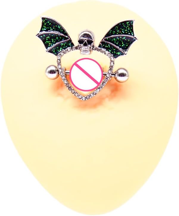 14G Green Bat Skull Nipple Rings for Women Surgical Stainless Steel Skeleton Nipplerings Nipple Studs Barbells Halloween Body Piercing Jewelry - QIAO CrystalQIAO CrystalQIAO Crystal